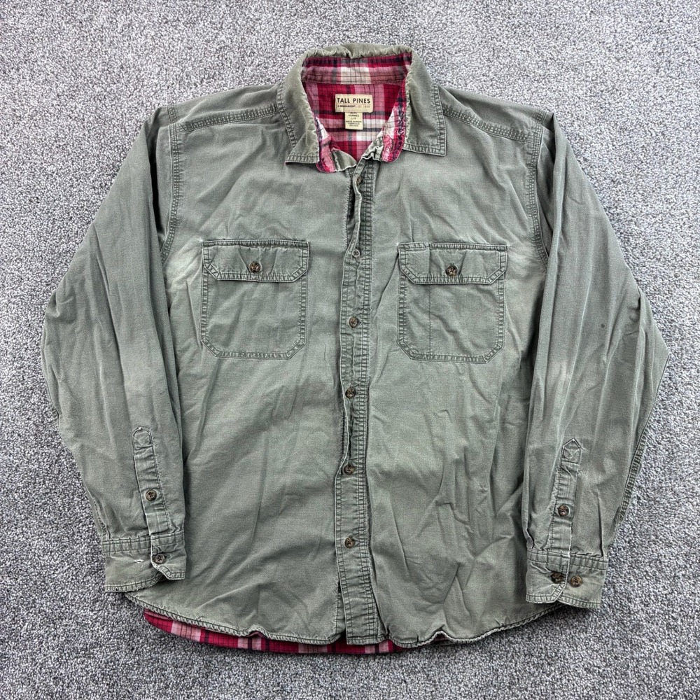 Woolrich Tall Pines Flannel Lined Shirt Mens Large Olive Green Shacket Workwear